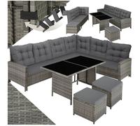 Salon de jardin - TECTAKE - Ensemble canapé lounge d'extérieur BARLETTA modulable en rotin 8 places - Gris/Beige