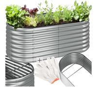 tectake® Carré Potager surélevé en Acier galvanisé, 160 x 80 x 60 cm, 603 l | Gants de travail inclus, Base ouverte pour drainage, Structure stable, Résistant aux intempéries, Bac à fleurs, Argent