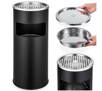 tectake® Cendrier sur pied 25 x 61 cm, Cendrier exterieur avec poubelle 30L intégrée, Seau intérieur : 12 litres, Idéal Fumoir, Balcon, Hôtel, Restaurant, Magasin, Terrasse, Espace fumeur, Noir