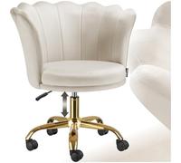 Chaise - TECTAKE - Fauteuil de bureau STELLA rembourré dossier en forme fleur avec revêtement velours 65 x 64 x 78 cm - Crème/Or