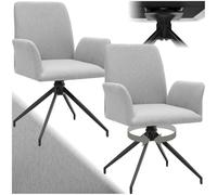 tectake® Chaise de Bureau rembourrée, Lot de 2, Pivotante à 360°, Max 150kg | 55,5 x 58 x 87 cm, Mousse Haute densité, Pieds en acier laqué stables, Patins en plastique réglables en hauteur, Gris Clair
