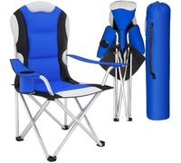 tectake® Chaise de Camping Pliable, Rembourrage en Mousse, 60 x 88 x 105 cm | Facile à manipuler, Base en plastique pour la stabilité, Polyester imperméable. Porte-boissons, Sac de transport inclus, Bleu