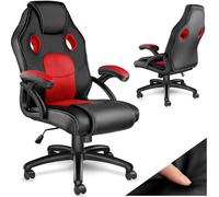 tectake® Chaise de Gaming à roulettes, Forme Ergonomique, Pivotante à 360° | Hauteur réglable en continu, Revêtement Simili Cuir, Tissu Mesh, Rembourrage épais, Fonction bascule, Max. 100 kg, Noir/Rouge