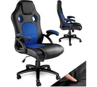 tectake® Chaise de Gaming à roulettes, Forme Ergonomique, Pivotante à 360° | Hauteur réglable en continu, Revêtement Simili Cuir, Tissu Mesh, Rembourrage épais, Fonction bascule, Max. 120kg, Noir/Bleu