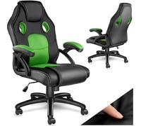 tectake® Chaise de Gaming à roulettes, Forme Ergonomique, Pivotante à 360° | Hauteur réglable en continu, Revêtement Simili Cuir, Tissu Mesh, Rembourrage épais, Fonction bascule, Max. 100 kg, Noir/Vert