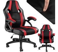 tectake® Chaise de Gaming à roulettes, Forme Ergonomique, Pivotante à 360° | Hauteur réglable en continu, Revêtement Simili Cuir, Tissu Mesh, Rembourrage épais, Fonction bascule, Max. 100kg, Noir/Rouge