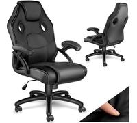 tectake® Chaise de Gaming à roulettes, Forme Ergonomique, Pivotante à 360° | Hauteur réglable en continu, Revêtement Simili Cuir, Tissu Mesh, Rembourrage épais, Fonction bascule, Max. 100kg, Noir