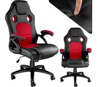 tectake® Chaise de Gaming à roulettes, Forme Ergonomique, Pivotante à 360° | Hauteur réglable en continu, Revêtement Simili Cuir, Tissu Mesh, Rembourrage épais, Fonction bascule, Max. 120kg, Noir/Rouge