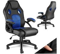 tectake® Chaise de Gaming à roulettes, Forme Ergonomique, Pivotante à 360° | Hauteur réglable en continu, Revêtement Simili Cuir, Tissu Mesh, Rembourrage épais, Fonction bascule, Max. 100 kg, Noir/Bleu