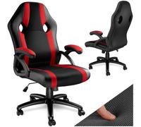 tectake® Chaise de Gaming à roulettes, Forme Ergonomique, Pivotante à 360° | Hauteur réglable en continu, Revêtement Simili Cuir, Tissu Mesh, Rembourrage épais, Fonction bascule, Max. 120kg, Noir/Rouge