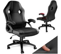 tectake® Chaise de Gaming à roulettes, Forme Ergonomique, Pivotante à 360° | Hauteur réglable en continu, Revêtement Simili Cuir, Tissu Mesh, Rembourrage épais, Fonction bascule, Max. 120kg, Noir