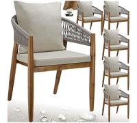 tectake® Chaise de Jardin Lot de 6, Acacia, Corde tressée, 59x58x76,5cm