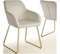 tectake® Chaise de Salle à Manger Ergonomique Fauteuil Salon Design scandinave Confortable, Aspect Velours, Pieds en métal doré, pour Chambre, Chaise Coiffeuse, Fauteuil de Bureau