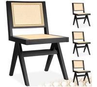 Chaise - TECTAKE - Lot de 4 fauteuils LISSY style boho cannage viennois en bois et accoudoirs 48 5 x 53 5 x 83 cm - Noir