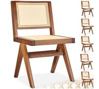 tectake® Chaise de Salle à Manger, Lot de 6, Bois Massif & Cannage Viennois | Style Bohème, Grand Dossier, Large Assise, Pieds en forme de A stables, 48,5 x 53,5 x 83 cm, Charge max. 120 kg, Chêne Foncé