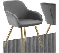 tectake® Chaise de Salle à Manger Moderne en Velours Côtelé Fauteuil Salon Scandinave avec Accoudoirs et Pieds en Acier pour Coiffeuse, Chambre et Salon