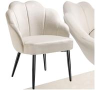 Chaise - TECTAKE - Fauteuil cocktail HELLEN avec dossier en forme de coquillage et revêtement en velours - Crème/Noir