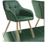 tectake® Chaise de Salle à Manger rembourrée Moderne Chaise Velours Matelassé Fauteuil Salon Scandinave Pieds en Acier, pour Coiffeuse, Chambre, Salon, Cuisine, Dressing