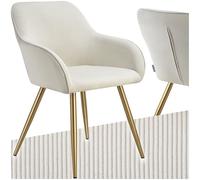 TecTake Chaise de salle à manger rembourrée moderne en velours côtelé, chaise de style scandinave, pieds en acier élégant, avec accoudoirs, chaise de toilette, chambre à coucher, table basse, salon