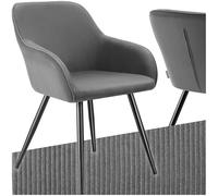TecTake® Chaise de Salle à Manger Rembourrée Moderne en Velours Côtelé - Fauteuil Scandinave Avec Accoudoirs et Pieds en Acier Élégant - Pour Salon, Chambre, Coiffeuse