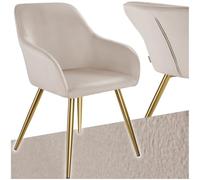 TecTake® Chaise de Salle à Manger rembourrée Moderne Fauteuil Salon Chaise Velours Design Scandinave Pieds en Acier Doré Élégant avec Accoudoirs Coiffeuse, Chambre, Salon