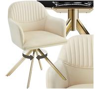 tectake® Chaise de Salle à Manger rembourrée, Pivotante à 360°, Velours | Dossier arrondi, Grande surface d'assise, 56 x 59 x 81 cm, Charge 120kg, Pieds fins Acier, Patins antidérapants, Crème/Doré