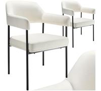 Chaises - TECTAKE - Lot de 2 fauteuils rembourrés DOÉ avec pieds en acier et dossier continu - Tissu blanc cassé/noir