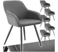 Chaises - TECTAKE - Lot de 6 fauteuils de salle à manger MARYLIN en velours côtelé avec pieds en acier noir - Gris/Noir