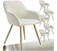 Chaises - TECTAKE - Lot de 6 fauteuils de salle à manger MARYLIN en velours côtelé avec pieds en acier noir - Crème/Doré