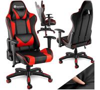 tectake® Chaise Gaming Chaise de Bureau Fauteuil de Bureau Fauteuil pivotant Design avec Coussin Lombaire et Nuque, Chaise Ergonomique, Fauteuil avec Accoudoirs, Roulette, Teletravail - Noir/Rouge
