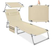 Bain de soleil - TECTAKE - Chaise longue transat de jardin CHLOÉ pliable, pare-soleil, appui-tête et pochette latérale - Beige