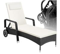 tectake® Chaise Longue Bain de Soleil en Resine Tressee Résistant Inclinable avec Roulettes Transat Salon de jardin exterieur Mobilier de Jardin Chaise Longue Piscine Plage - Noir/Beige