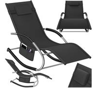 tectake® Chaise Longue Ergonomique 62x146x92 cm, Balancement Doux, Max. 120Kg, Transat Jardin Exterieur, Tissu Respirant et Hydrofuge, Bain de Soleil Chaise Longue Jardin Exterieur, Coussin de tête