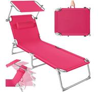 tectake® Chaise Longue Pliante Bain de Soleil Jardin Exterieur avec Pare Soleil & Appuie-tête Chaise Longue inclinable Transat de Plage Relax Jardin Camping Salon de Jardin Exterieur - Rose