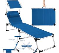 TecTake® Chaise Longue Pliante Bain de Soleil Exterieur avec Pare Soleil, Appuie-tête & Poche latérale, Chaise Longue inclinable Transat de Plage Relax Camping Salon de Jardin Exterieur