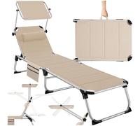 TECTAKE Bain de soleil LORELLA rembourré et pliable dossier réglable en 6 positions avec appui-tête - Beige