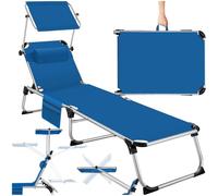 Bain de soleil - TECTAKE - Chaise longue transat de jardin AURELIE en réglable 6 positions différentes pliable avec oreiller - Bleu