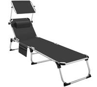 TecTake® Chaise Longue Pliante Bain de Soleil Jardin Exterieur avec Pare Soleil Chaise Longue inclinable Transat de Plage Relax Jardin Camping Salon de Jardin Exterieur avec Poche latérale, 405102