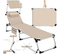 TecTake® Chaise Longue Pliante Bain de Soleil Exterieur avec Pare Soleil Chaise Longue inclinable Transat de Plage Relax Camping Salon de Jardin Exterieur avec Poche latérale