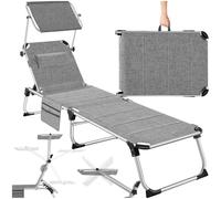 TecTake® Chaise Longue Pliante Bain de Soleil Jardin Exterieur avec Pare Soleil, Appuie-tête & Poche latérale, Chaise Longue inclinable Transat de Plage Relax Jardin Camping Salon de Jardin Exterieur