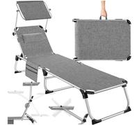 TecTake® Chaise Longue Pliante Bain de Soleil avec Pare Soleil - Inclinable Transat de Plage Relax pour Jardin, Camping, Extérieur - Salon de Jardin avec Poche Latérale
