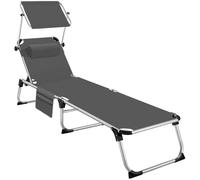 tectake® Chaise Longue Pliante Bain de Soleil Jardin Exterieur avec Pare Soleil, Cadre en Aluminium, Chaise Longue inclinable Transat de Plage Relax Jardin Camping Salon de Jardin Exterieur