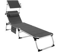tectake® Chaise Longue Pliante Bain de Soleil Jardin Exterieur avec Pare Soleil, Appuie-tête & Poche latérale, Chaise Longue inclinable Transat de Plage Relax Jardin Camping Salon de Jardin Exterieur