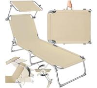 TecTake® Chaise Longue Pliante Portable Bain de Soleil Jardin Exterieur avec Pare Soleil Chaise Longue inclinable Transat de Plage Relax Jardin Camping Salon de Jardin Exterieur - Beige
