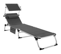 Chaise longue - TECTAKE - Transat LORELLA avec l'accent rembourré pliable Dossier réglable en 6 positions - Gris
