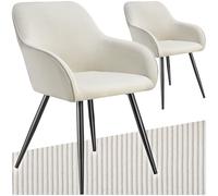 tectake Chaise - Lot de 2 chaises de salle à manger - Lot de 2 - Chaise de salon rembourrée aspect corde/côte - Chaise design, chaise longue - Capacité de charge jusqu'à 120 kg - Div couleurs - Crème