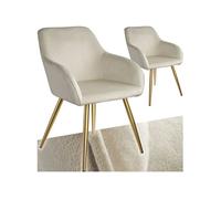TECTAKE Chaise rembourrée aspect velours Lot de 2 crème/or