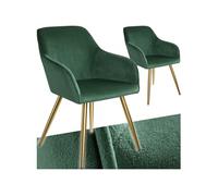 TECTAKE Chaise rembourrée aspect velours Lot de 2 vert foncé/or
