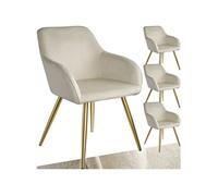 TECTAKE Chaise rembourrée aspect velours Lot de 4 crème/or