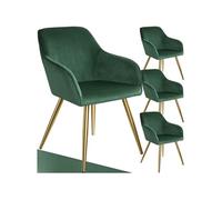 TECTAKE Chaise rembourrée aspect velours Lot de 4 vert foncé/or
